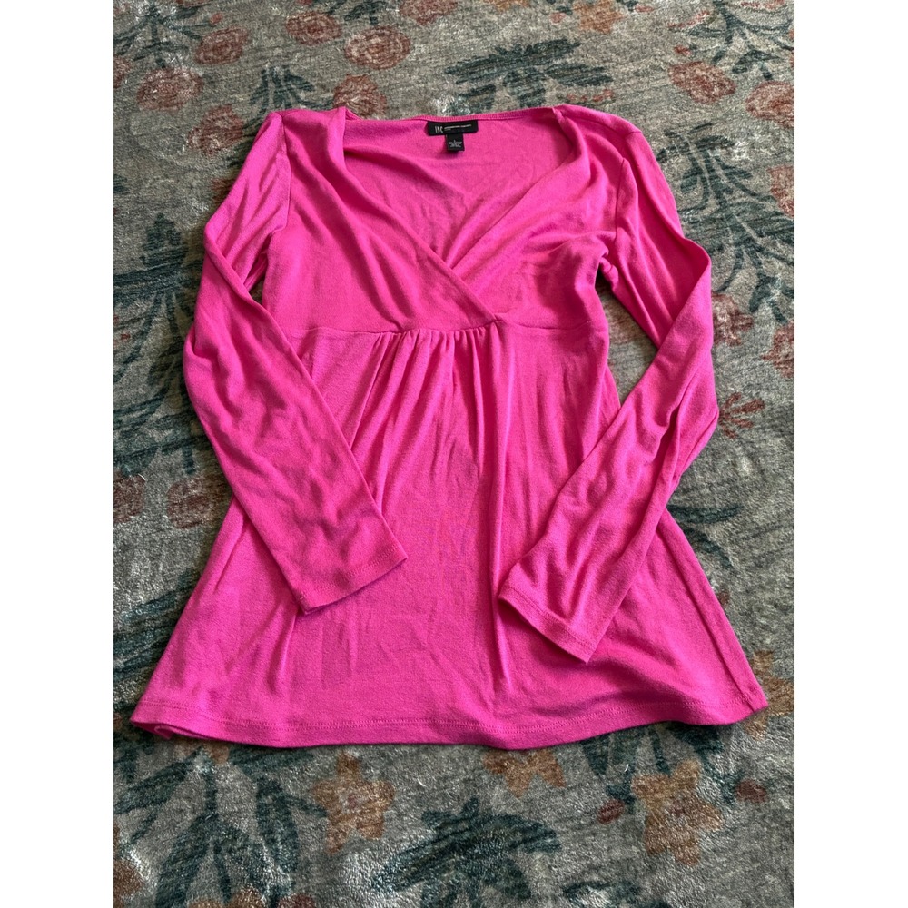 INC International Concepts Hot Pink Babydoll V-Neck Sweater Y2K Petite Large